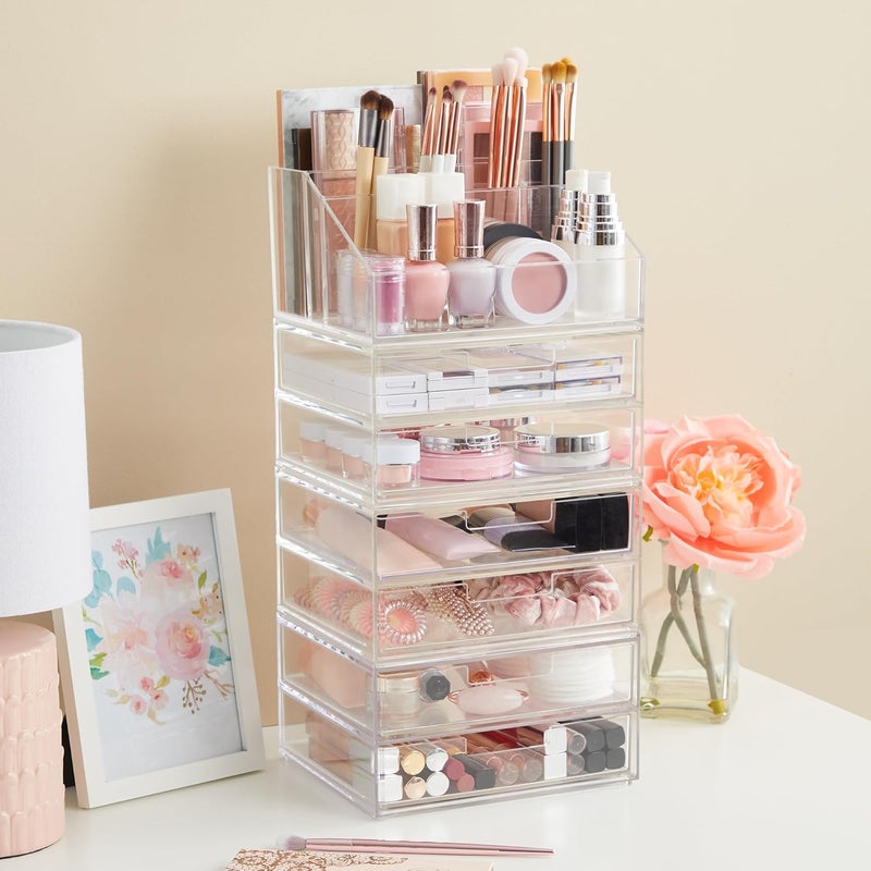 STORi Chloe Clear Plastic Stackable Desk Organizer, Rectangular 6-Compartment Office Supply Holder for Pens, Markers & Notepads, Made in USA - Image 2